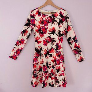 Ivanka Trump Red Floral on White 3/4 Sleeve Dress